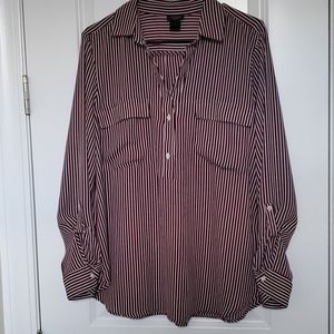 Ann Taylor blouse XL polyester maroon white stripe